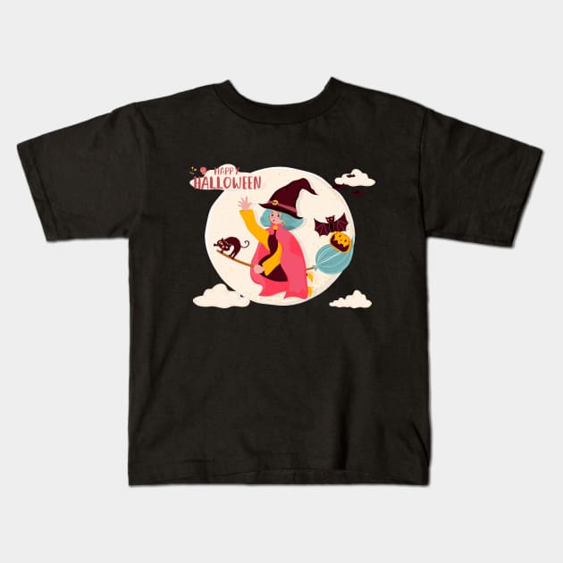 witch ride broom Kids T-Shirt by raffitidsgn